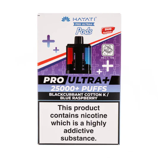 Hayati Pro Ultra+ vape pod packaging on a white background