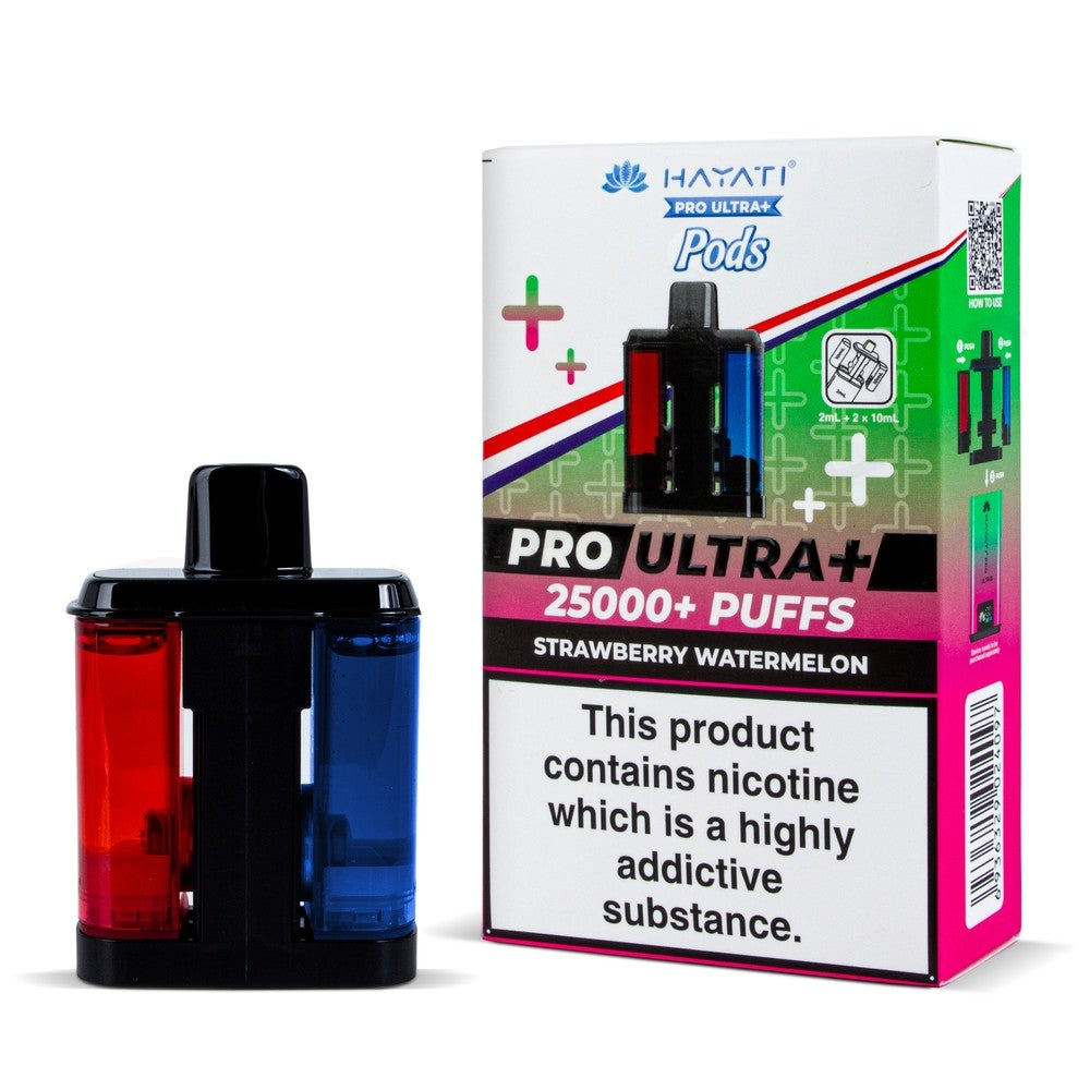 Vape device and packaging with 'Hayati' branding on a white background