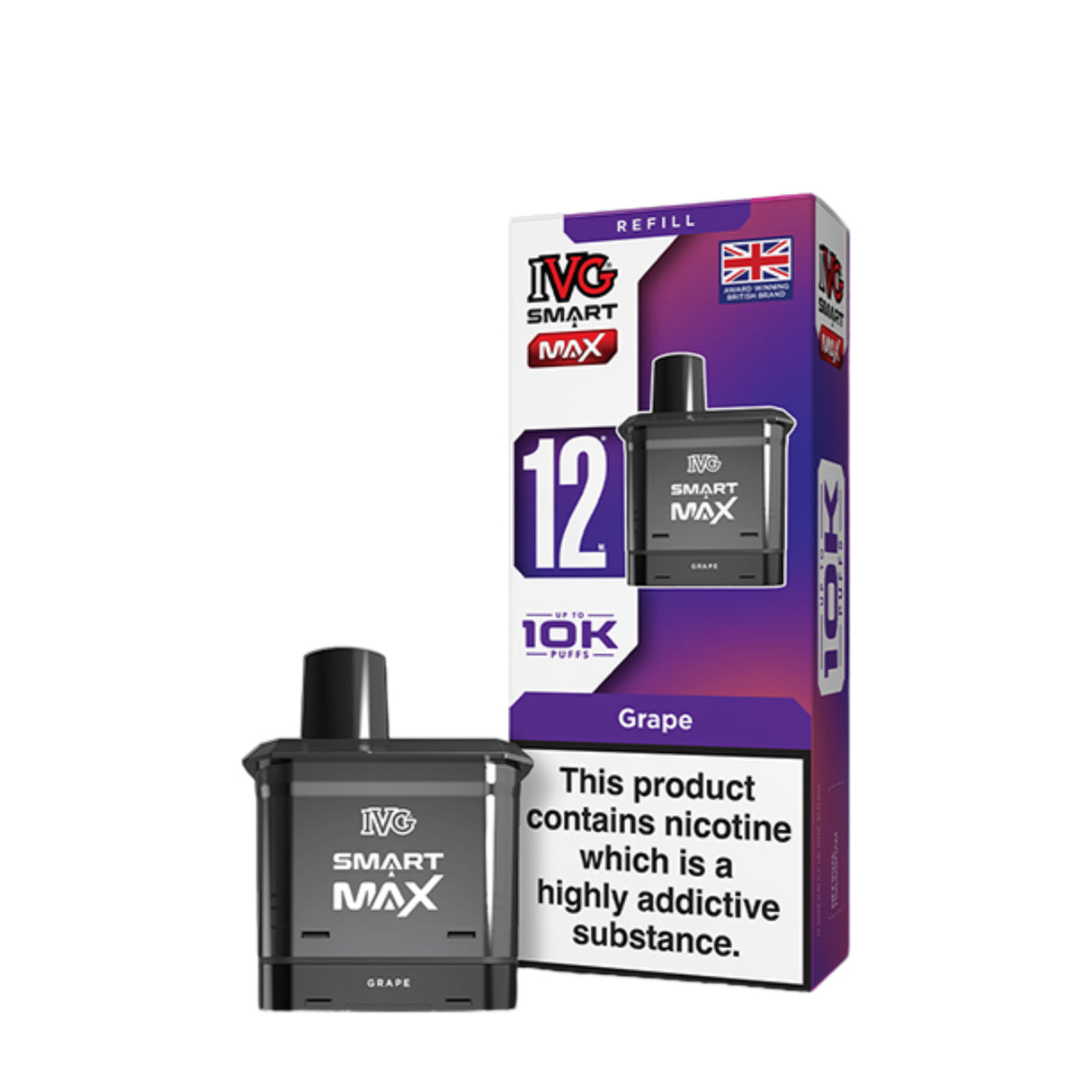 IVG Smart Max vaping device and refill pack on a white background