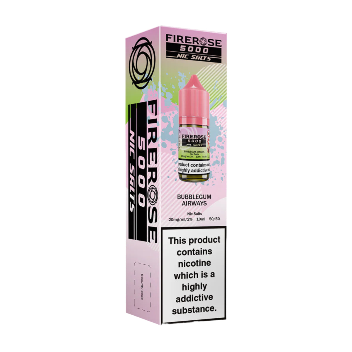 FireRose 5000 Nic Salts bubblegum airways e-liquid packaging on a white background