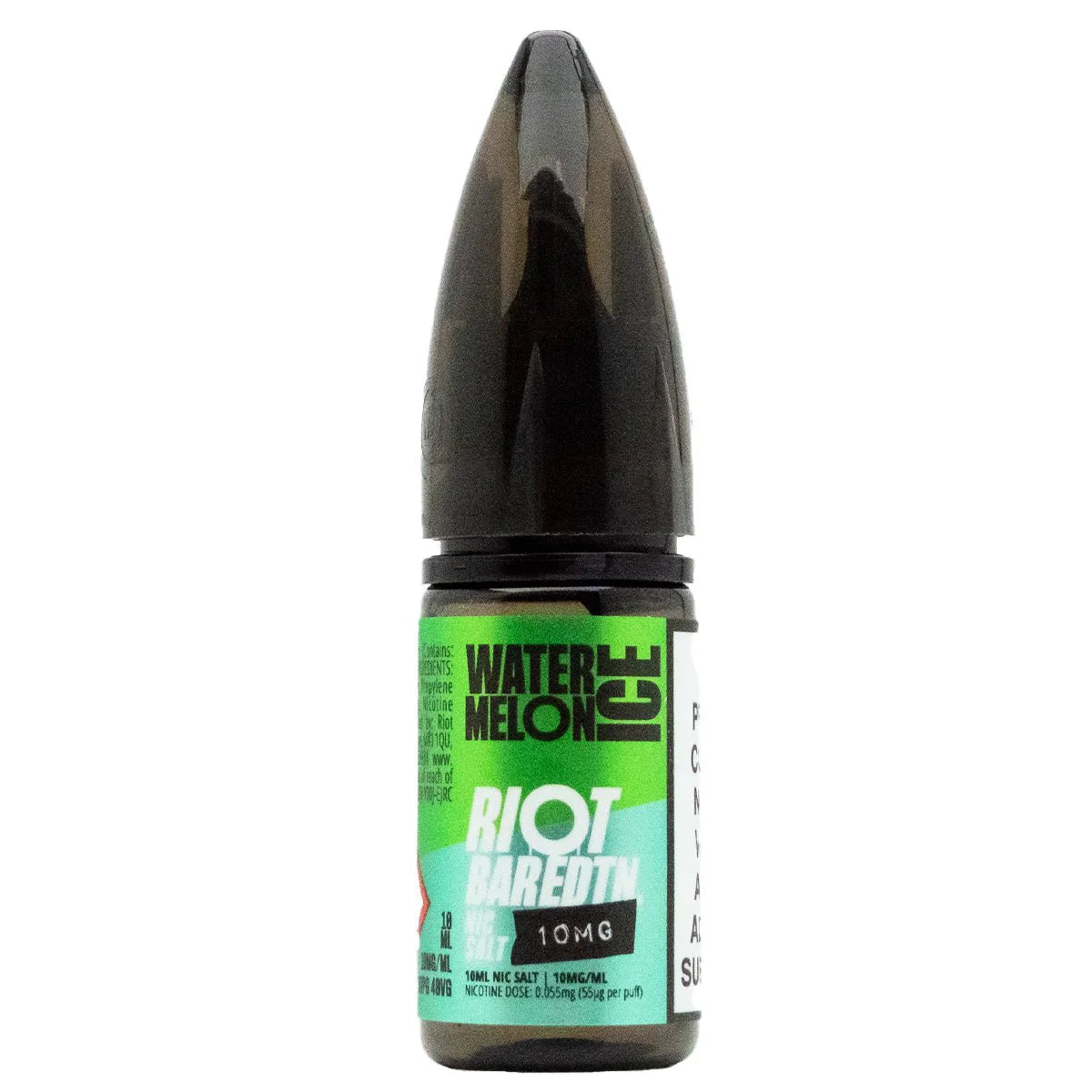 Bottle of Riot Vapors Watermelon Ice e-liquid on a white background