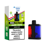 Hayati Pro Ultra+ vape device and packaging on a white background lemon lime flavour