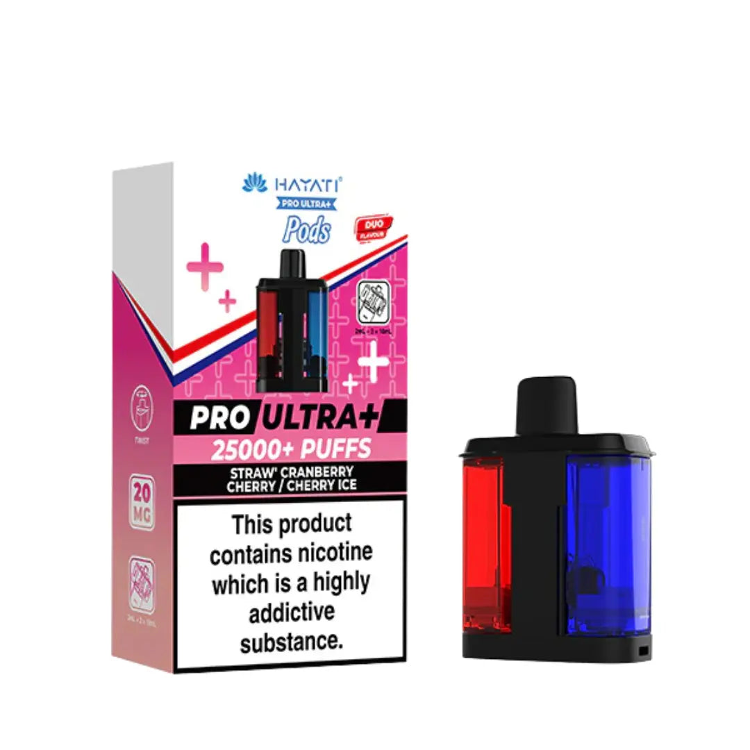 Hayat Pro Ultra+ vape device and packaging on a white background