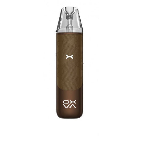 Brown vape device with 'OX VA' branding on a white background