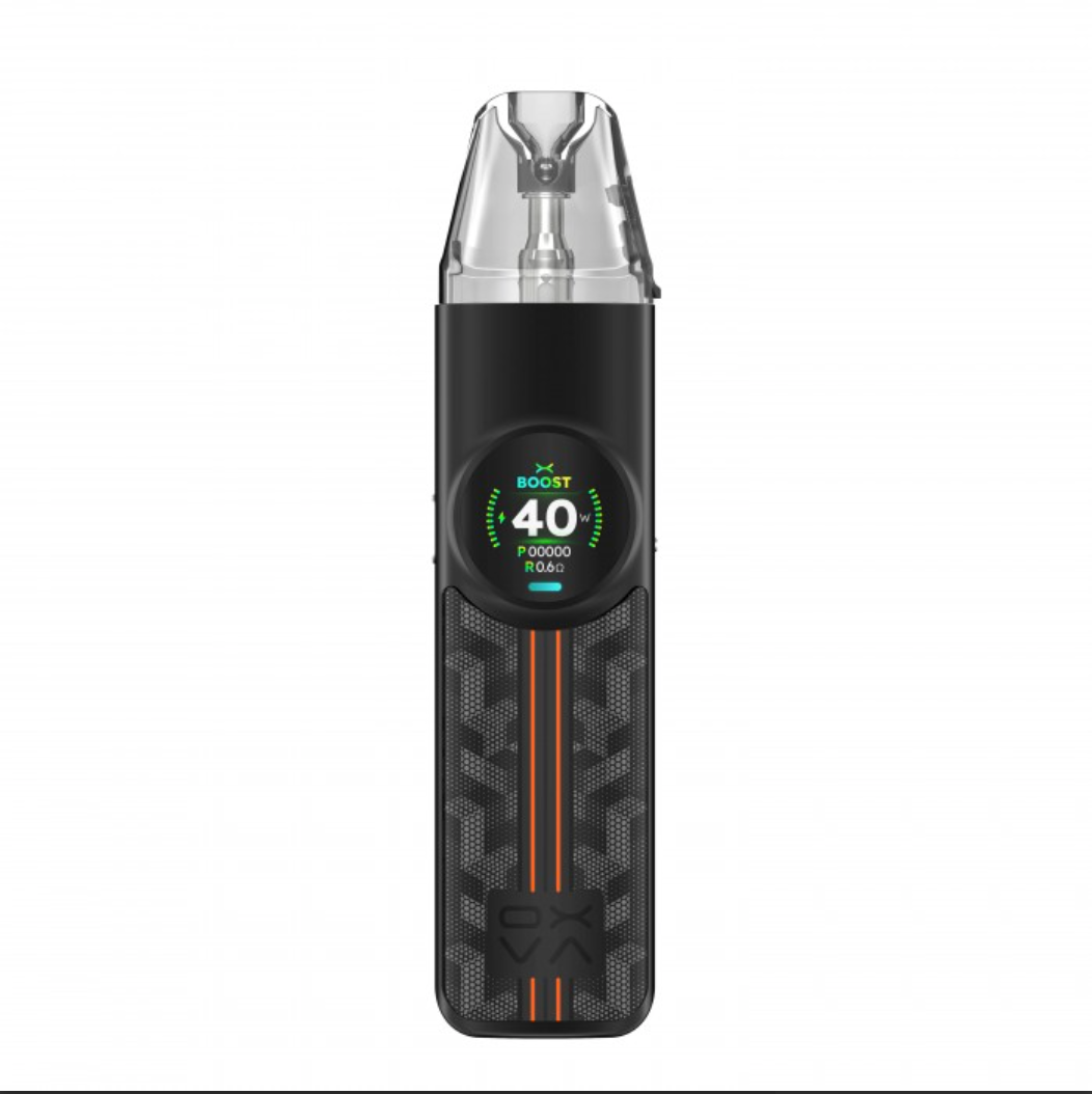 Black vape device with 'OXVA' branding on a white background