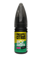 Bottle of Pineapple Citrus vape juice with 'Riot Baredtn' branding on a white background