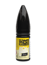 Vape juice bottle with yellow label on a white background