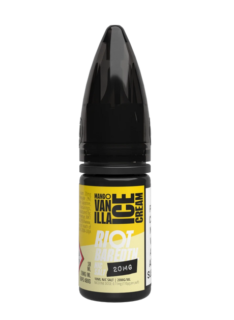 Vape juice bottle with yellow label on a white background