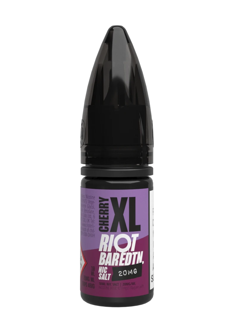 Bottle of Riot Cherry XL Nic Salt on a white background