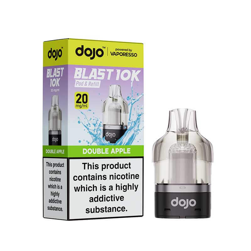 Vape device and packaging with 'dojo' branding on a white background