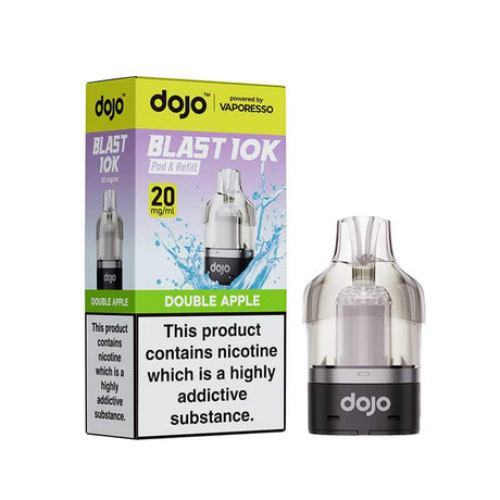 Vape device and packaging with 'dojo' branding on a white background