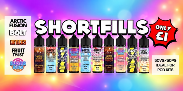 Assorted shortfill e-liquid bottles
