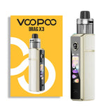 VooPoo Drag X3 vaping device and packaging on a white background