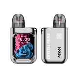 charcoal vape device with digital display and 'Crystal Prime' branding on a white background
