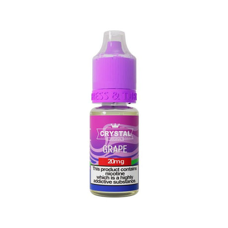 Bottle of Crystal Grape e-liquid with a purple cap on a white background