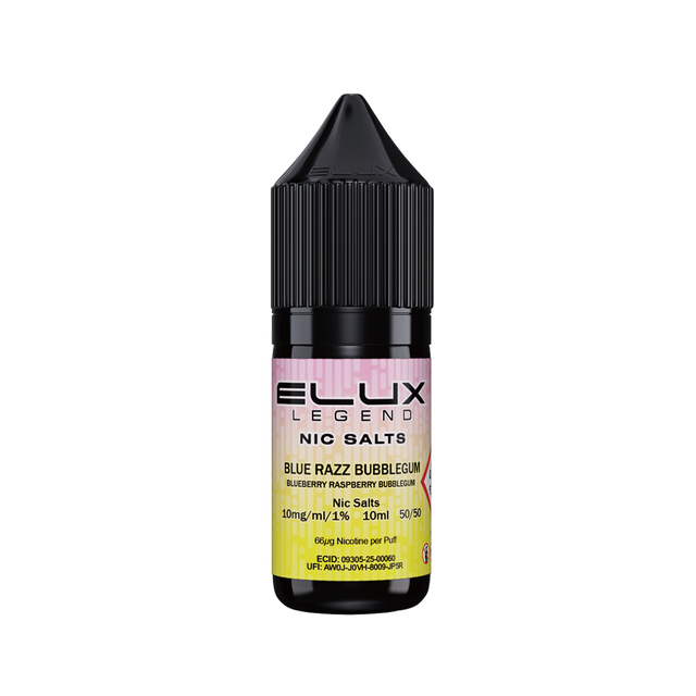 ELUX Legend Blue Razz Bubblegum 10mg nicotine salt e-liquid, 10ml bottle