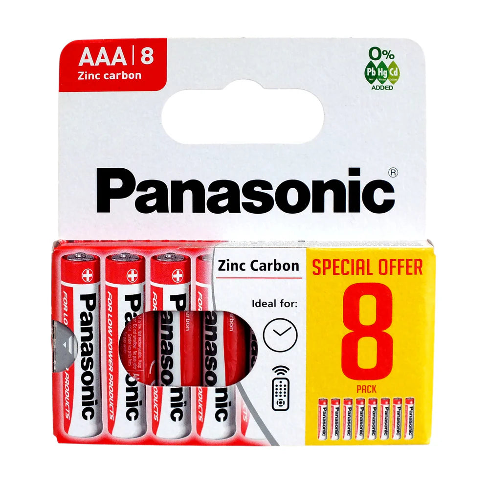 Panasonic AAA battery pack with 8 batteries on a white background