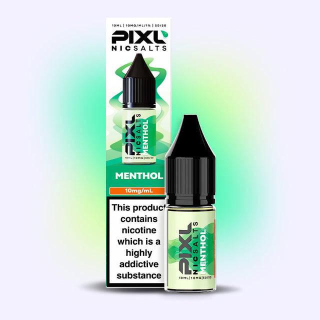 PIXL Menthol 10mg nicotine salt e-liquid, 10ml bottle and box