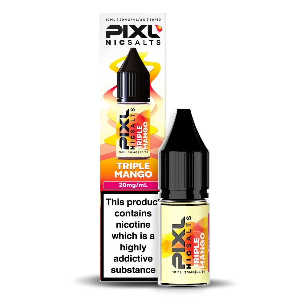 PIXL Triple Mango 20mg nicotine salt e-liquid, 10ml bottle and box