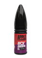 Bottle of Riot vape juice with red and purple label on a white background
