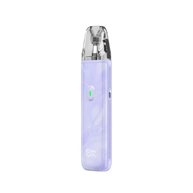 Vape device with a light purple casing on a white background