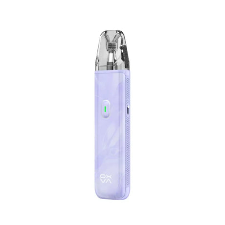 Vape device with a light purple casing on a white background