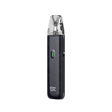 Black vape device with a clear top chamber on a white background