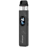 A Vaporesso vape device in dark gray and black with a digital display screen showing 'PWR' and battery percentage, set against a plain white background.