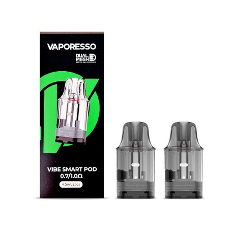 Vaporesso Vibe Smart Pod packaging with two pods on a white background